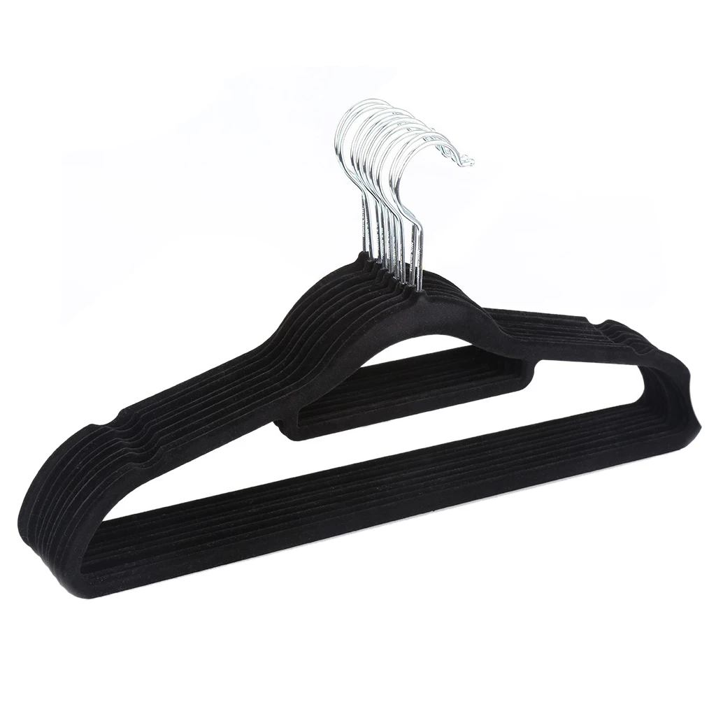 

Pack of 10 Non-Slip Ultra-Thin 360 Degree Swivel Flocked Adult Clothes Hangers with Tie Bar, Notched Shoulders for Garments