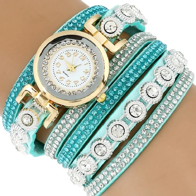 

leather Fashion Pu Leather Bracelet Watch Luxury Women Rhinestone Wrist Watch Casual Quartz Watches Relogio Feminino A744