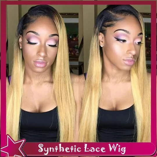 

Beautiful silky straight glueless front wig long hair 1b#/27#blonde 12-26inch heat resistant can be permed baby hair combs