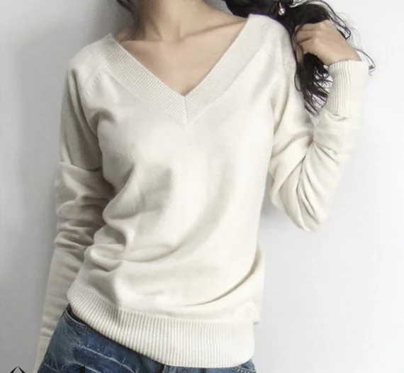 

Free shipping women's V-neck thermal cashmere sweater slim all-match basic sweater plus size pullover