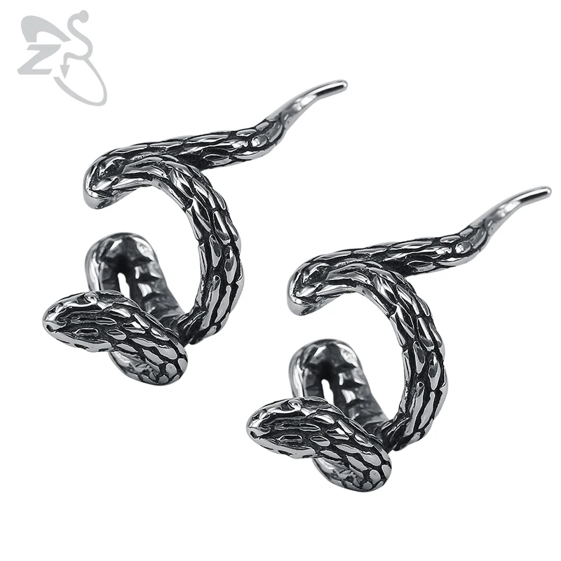 ZS Snake Punk Clip Earrings for Men Women Stainless Steel Earrings Jewelry Fashion Gothic Ear Cuff for Women Cartilage Earrings