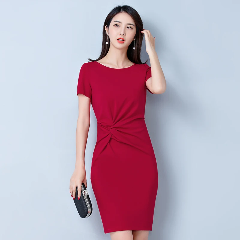 3XL Debowa офисное женское платье 2019 новые летние платья с коротким рукавом и круглым
