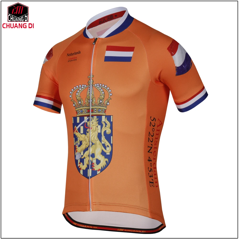 Мужская велосипедная Джерси голландская езда короткий рукав Джерси MTB/Дорога велосипедная одежда гелевая накладка Национальный флаг