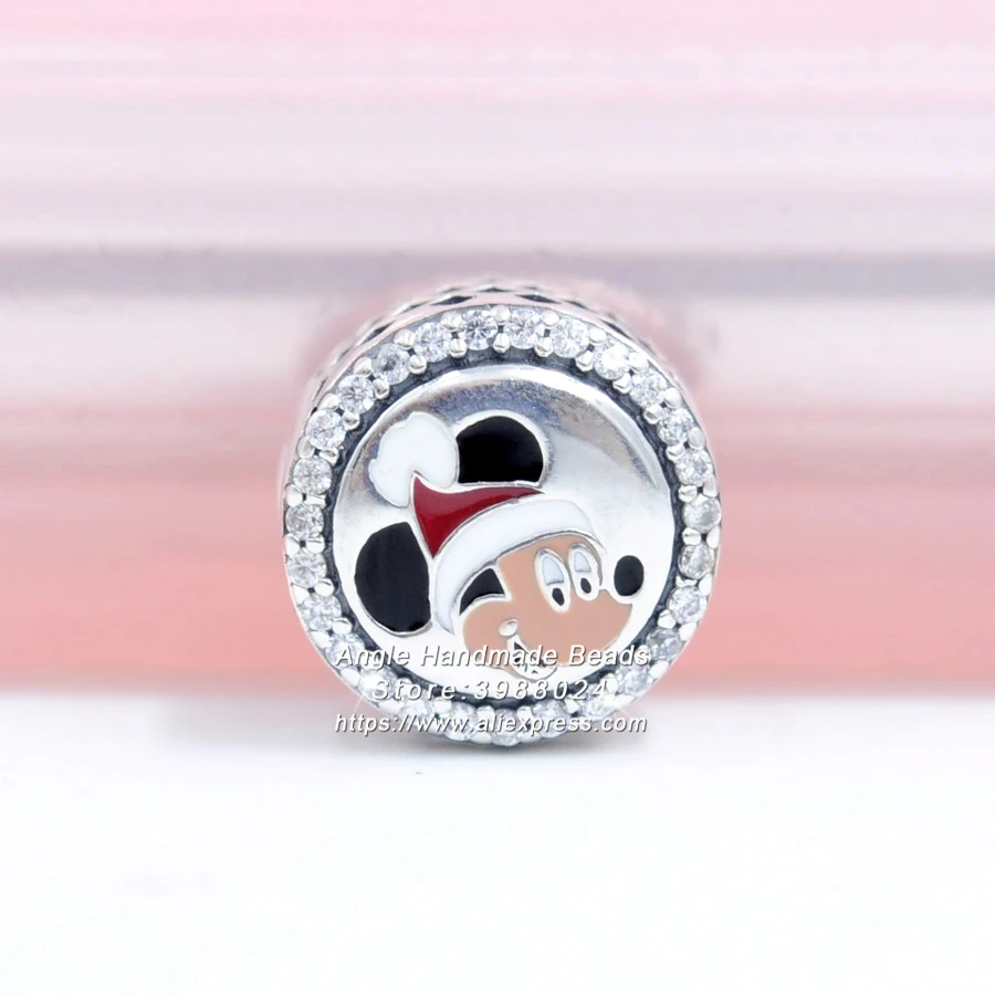

S925 Sterling Silver Disn ey Parks Exclusive Christmas Holiday Mick ey Charm Happy Holidays Charm Fits European Style Bracelets