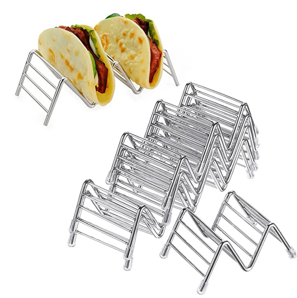 

Stainless Steel Taco Holders Rack Mexican Food Hard Stand Holds Soft Shells Wave Shape Kitchen Tool Restaurant Food Display K20