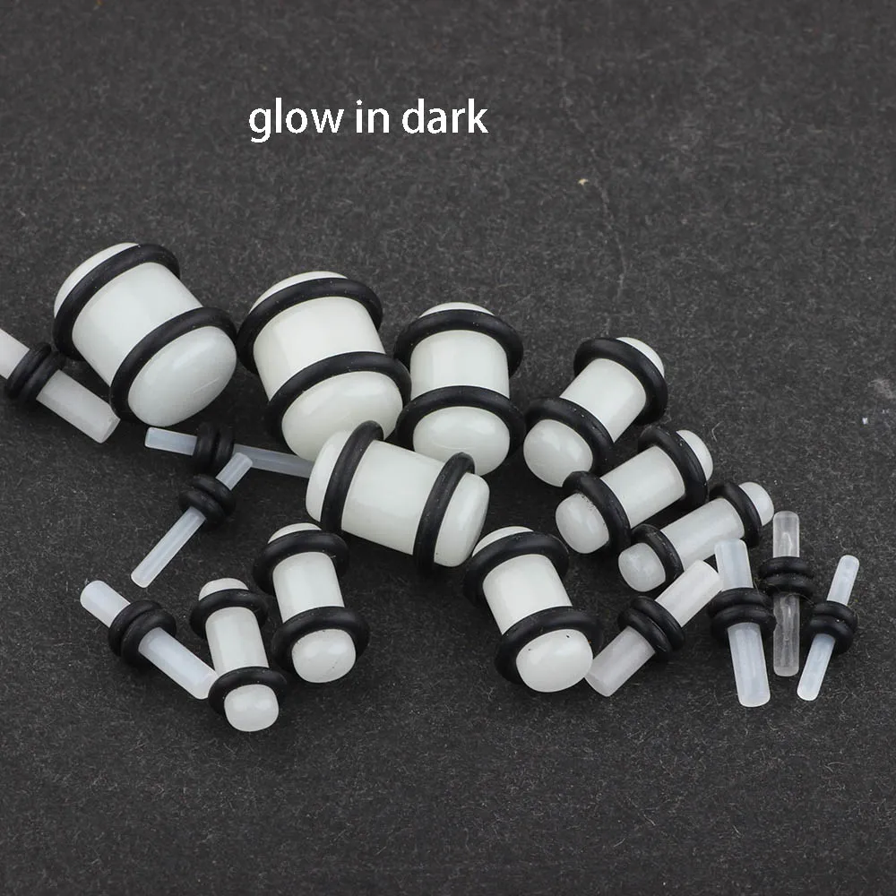 JUNLOWPY Ear Bone Piercing Acrylic White Black Grow In the Dark Earring Gauge Expander Stretcher Plug and Tunnel Piercing 100pcs