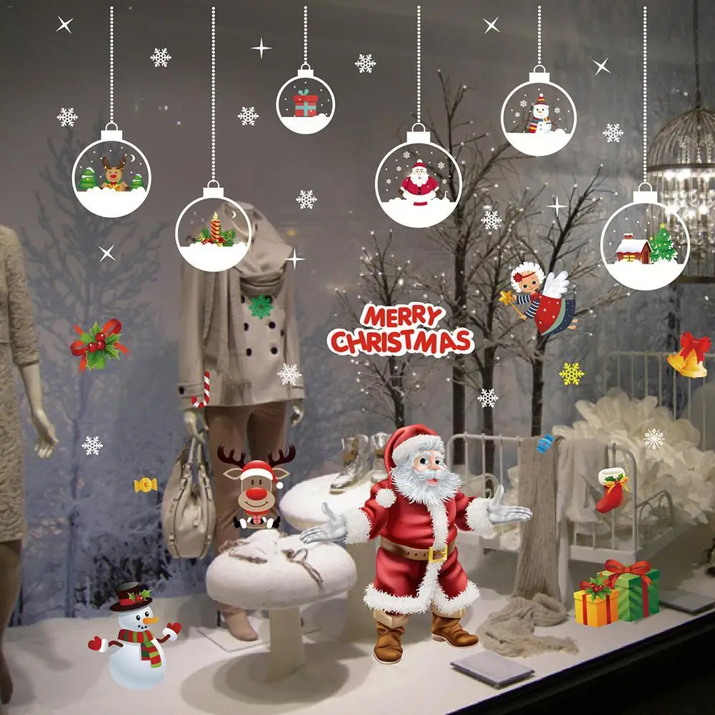 Home Decor DIY Christmas Window Stickers Self Adhesive Hanging Snow Ball Pendant New Year
