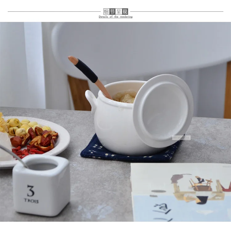 Керамика посуда с чисто белый тушить миска крышка воды в птичье гнездо суп семенных отель бинауральные крыло чашка
