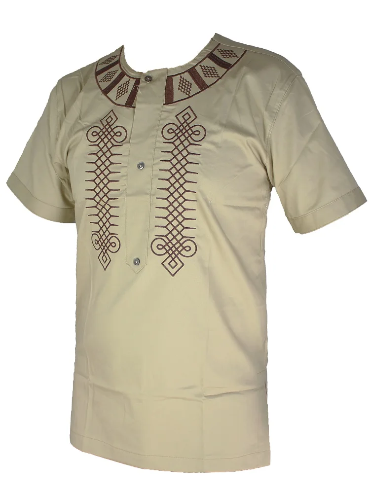 Wedding Wear African Clothes Men`s Dashiki Tunic Tops Africa Ethnic Riche Embroidery Short Caftan Attire