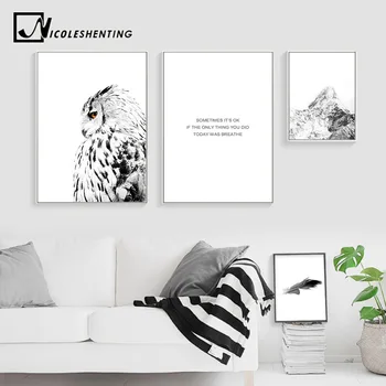 

NICOLESHENTING White Owl Snow Mountain Canvas Poster Landscape Wall Art Prints Nordic Style Painting Picture Home Decoration
