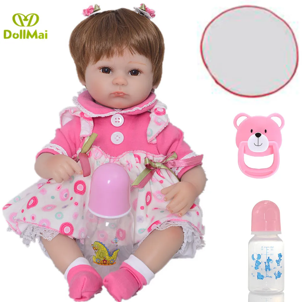 

18 inch adorable girl bebe doll reborn realistic newborn babies soft touch pink dress lol children girls toys gift boneca