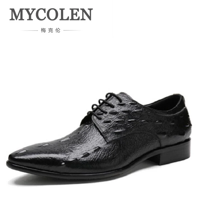 

MYCOLEN Men Shoes Height Increase Crocodile Leather Fashion Business Men Dress Shoes Lace Up Message Derby Shoes Black