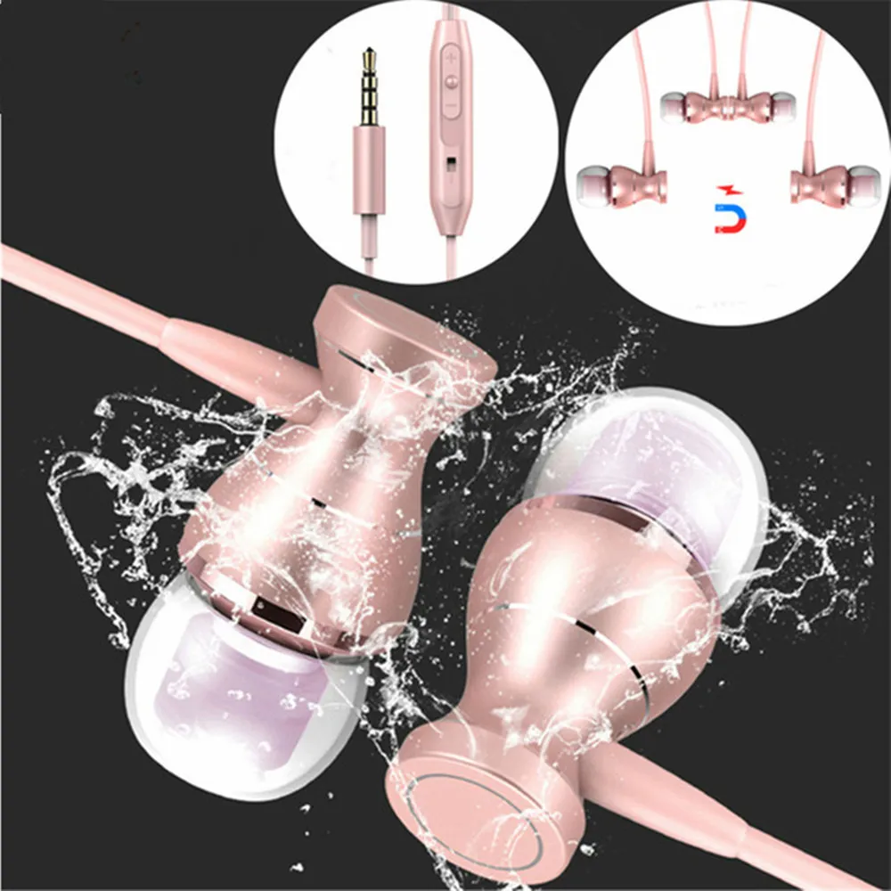 Наушники-вкладыши, проводные, басовые, звуковые, металлические, магнитные, гарнитура, наушники для телефона с микрофоном, микрофон, регулятор громкости, стерео наушники, Mp3