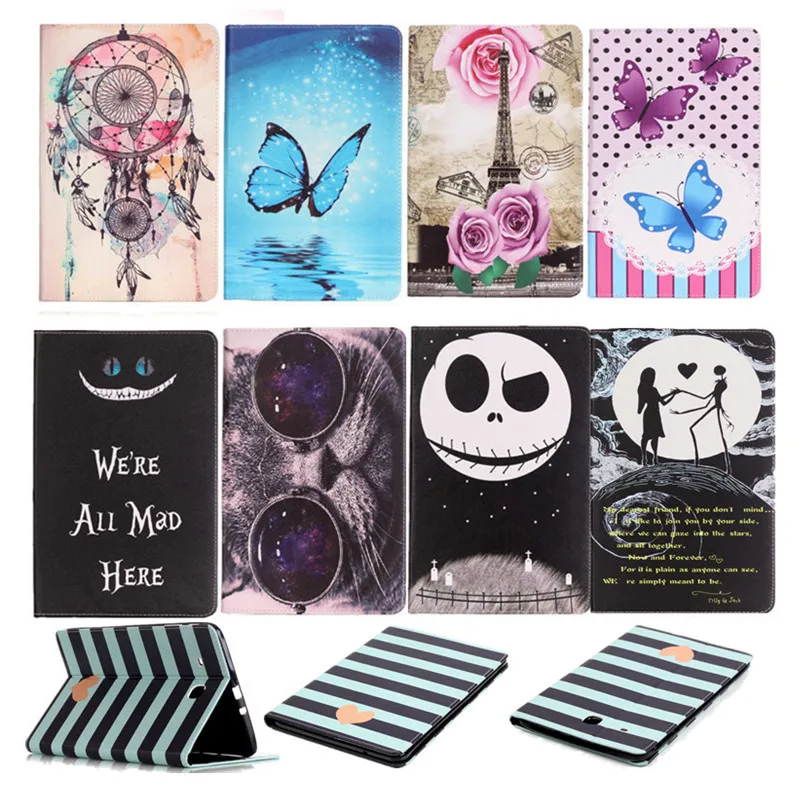 

For Samsung Galaxy Tab A 9.7" T550 T555 PU Leather Case Flower Butterfly Cat Stripe Flip Stand Cover for Tab A SM-T550 T555