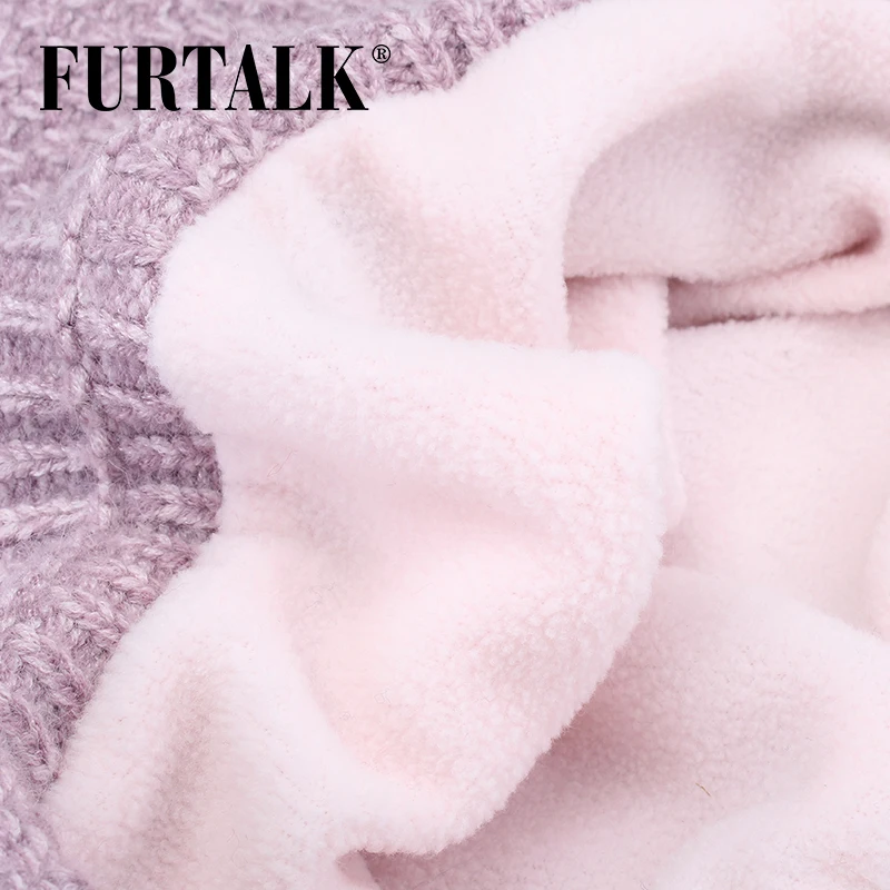 FURTALK Шерстяная Зимняя Детская Шапка и Шарф для Девочики с Помпоном Ушанка