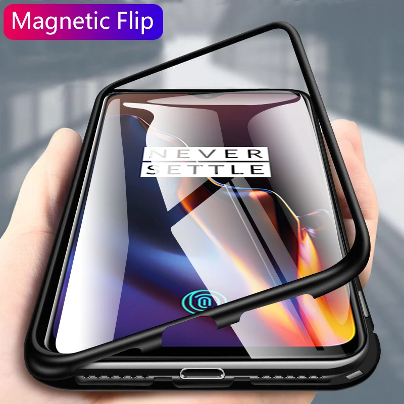 

Magnetic Case For Oneplus 6T Metal Frame Magnet Flip Cover For One Plus 6 Glass Back Cover For Oneplus 6 protective case Cover