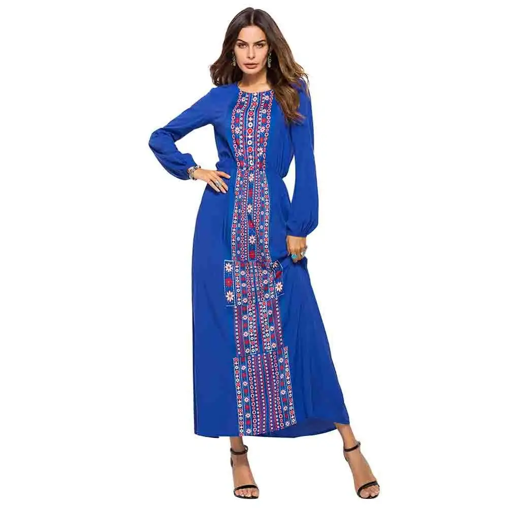 Maxi Dress-BU1 Kureas African Dashiki Dress National Print Tribal Clothes Long Sleeve Maxi Dress Elastic Pullover Fitted Waist Elegant Robe - Цвет: Maxi Dress-BU1