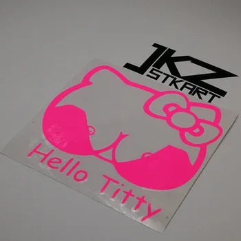 

JKZ STKART Vinyl Die Cut Car Sticker Decals Funny Hello Titty 12 x 12 cm for Motor Bike Laptop Helmet Decorated Stickers