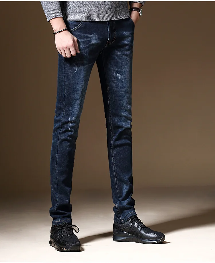 Мужские зимние эластичные утепленные джинсы с флисовой подкладкой прямые джинсы Модная бархатная одежда мужские джинсовые брюки