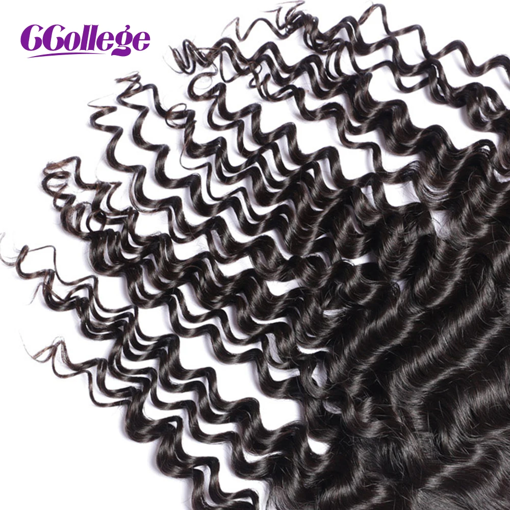 CCollege Hair Lace Frontal Closure Brazilian Deep Wave Remy Hair Free Part 13*4 Ear To Ear Swiss Lace 100% Human Hair 8-18inch