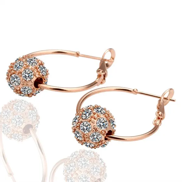 

18KGP E009 Freeshipping Copper with Gold Color earrings, Fashion jewelry, nickel free, plating Rhinestone Round Earring