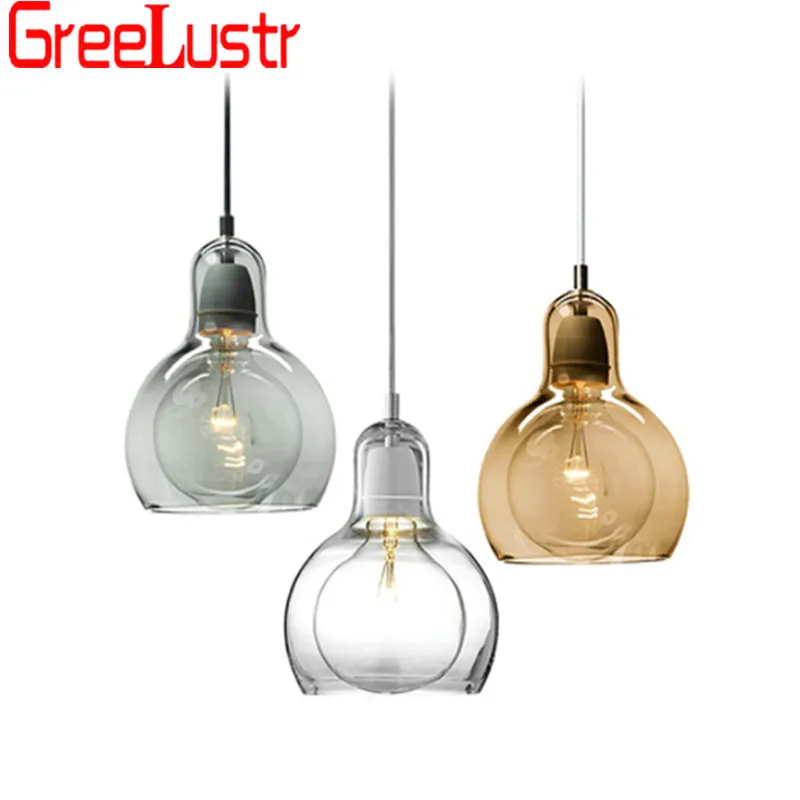  Nordic Glass Shade Amber Gray Pendant Lamps Edison bulb Chandelier Hanging Light bedroom For Kitche - 32916206758
