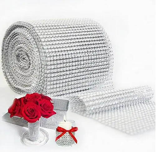 

Black/Silver Rhinestone Diamond Bling Wrap Ribbon for Wedding Cake, Party, Holiday & Home Decoration, 10 Yards PER ROLL