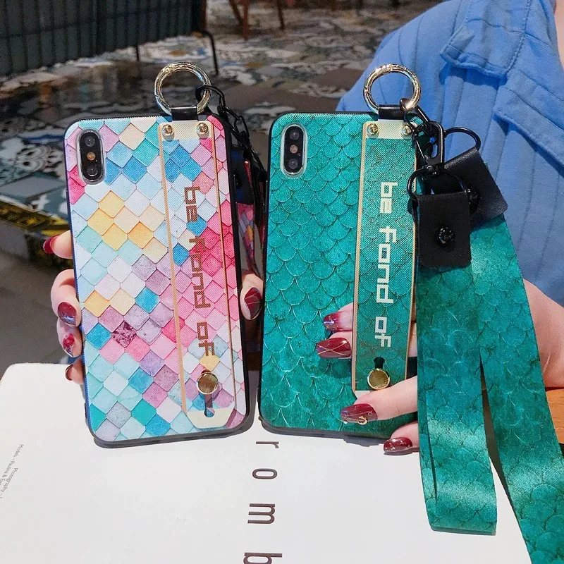 Чехол с браслетом в виде рыбьей чешуи для Iphone XR чехол 7 8 6 6S Plus блестящие цветные