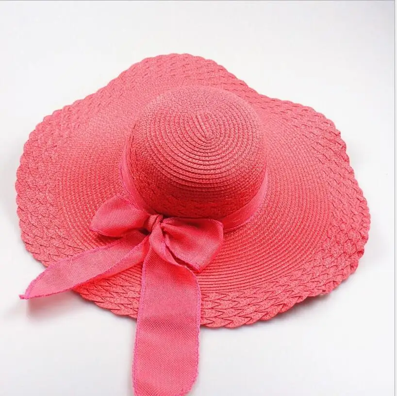 الجملة والتجزئة أزياء النساء واسعة كبيرة مرن بريم الصيف شاطئ أحد سترو قبعة مع القوس الكبير شحن مجاني