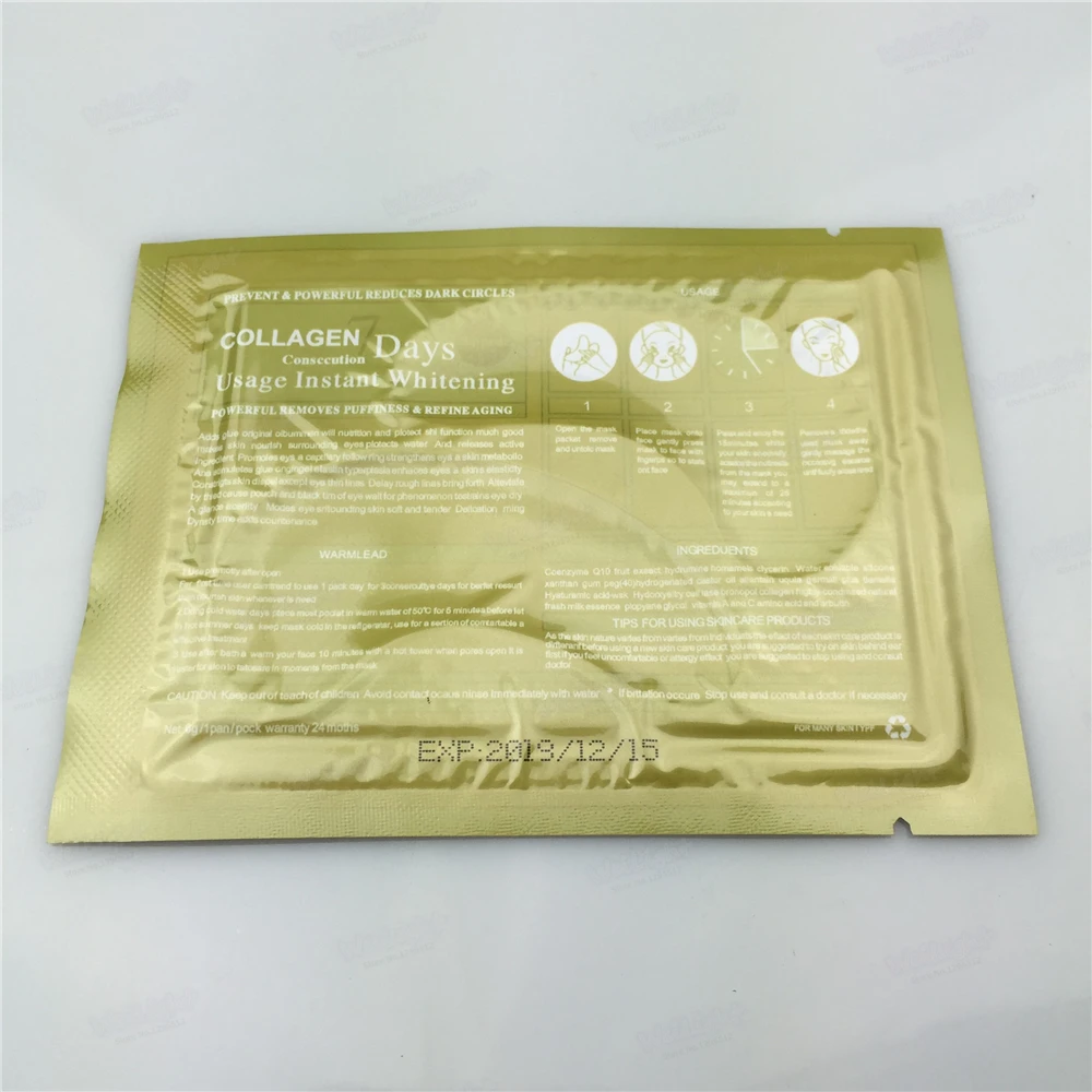 Murah 2 Pcs = 1 Pack Berkualitas Tinggi Emas Masker Mata Kolagen Hotsale Mata Patch Di Bawah Eeye Penghilang Lingkaran Hitam colageno