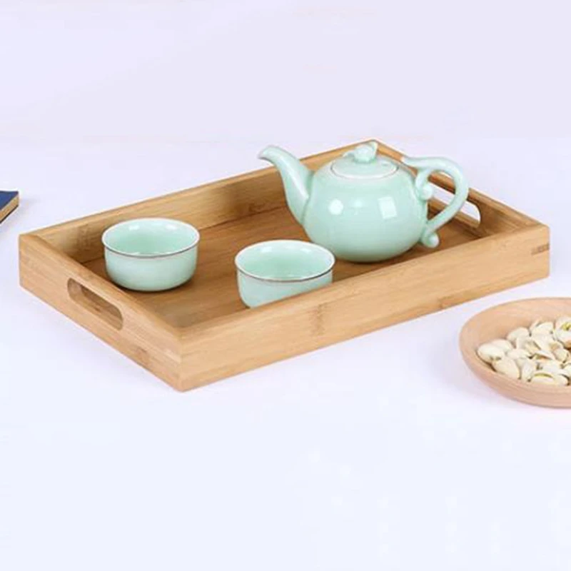 Прямоугольный деревянный поднос, поднос для чайных столовых приборов, поддон для хранения, тарелка для фруктов, украшение, еда, бамбук