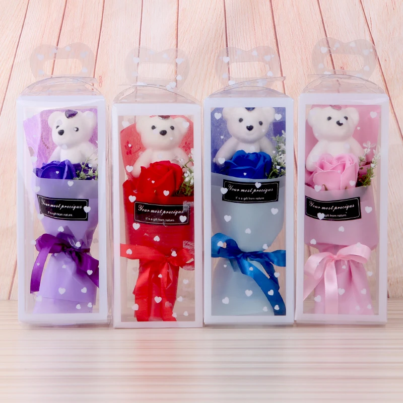

Portable transparent box cubs rose soap Bouquet gift box to send girlfriends birthday present Christmas gift Party decoration