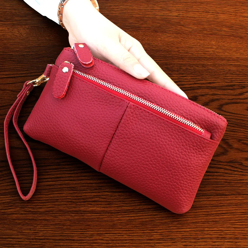 

KANDRA 2019 New Women's Clutch Genuine Leather Wallet Travel Phone Wristlet Purse Zippered Small Bag Makeup Pouch Wholesale