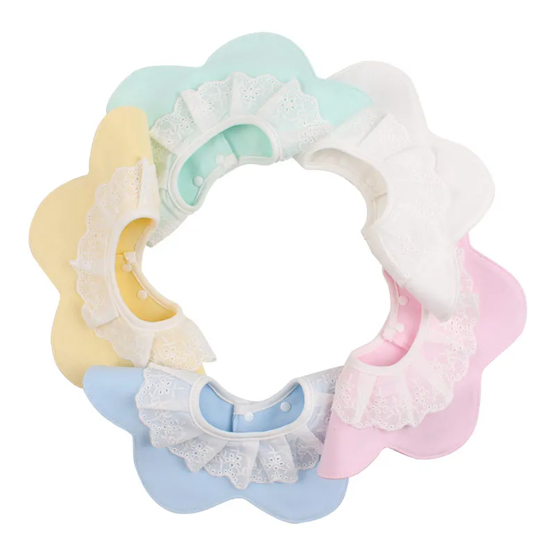 

1 Pcs Lace Embroidery Baby Girls Bibs Solid Color Cotton Newborn 360 Circular Burp Cloth Absorption Comfortable Saliva Towel