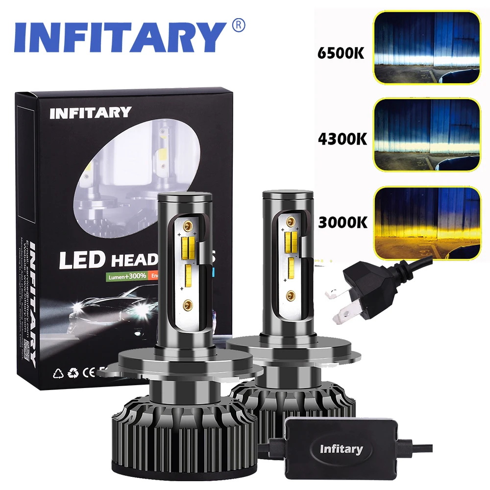 

Infitary 2 Pcs H4 LED H1 H11 9005 9012 H7 LED car headlight 3 color changing headlights 3000K 4300K 6500K flash 72W Auto Lights