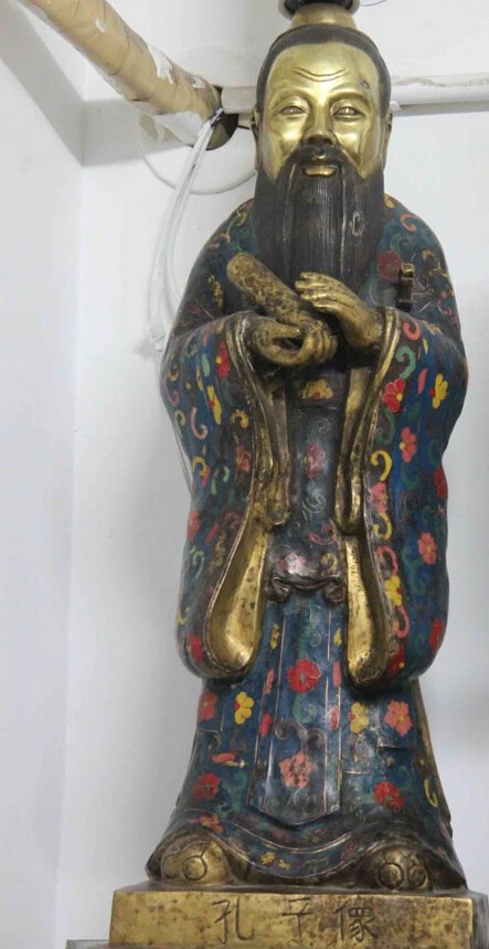 

S1513 Chinese Bronze Copper Cloisonne Confucius philosopher Kong Zi KongZi Statue D0318