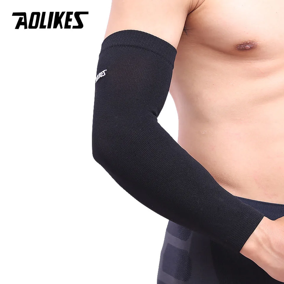 AOLIKES 1 шт. эластичный баскетбольный Теннисный рукав нарукавник для игры в футбол волейбол налокотник для защиты от боли - Цвет: Black