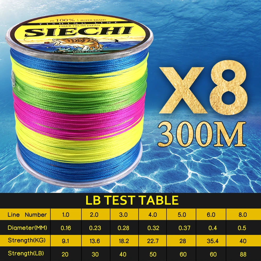 SIECHI 4 فروع 8 السواحل اليابان مضفر خيط صنارة الصيد المتعددة الشعيرات خط 300 M حبل مضفر ل معدات الصيد 12-83LB/20-88LB