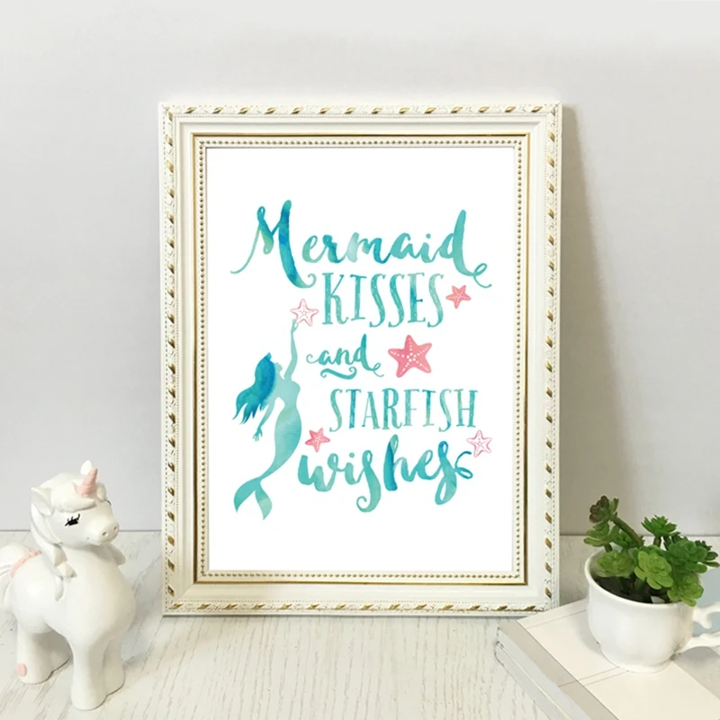 Mermaid Kisses and Starfish Wishes Canvas Painting Girls Room Decor