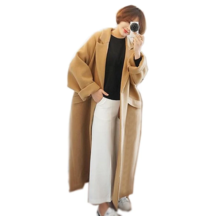 Зимняя шерстяная куртка, женские теплые пальто, корейские свободные длинные рукава, женские толстые x-длинные пальто, высокое качество, повседневные шерстяные куртки для женщин - Цвет: Camel
