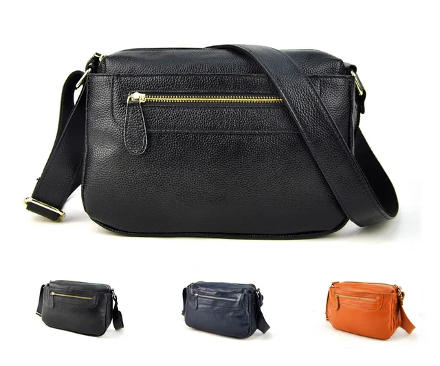 Women Genuine Leather Classic Multi Zip Compartment Handbag Purse Bag