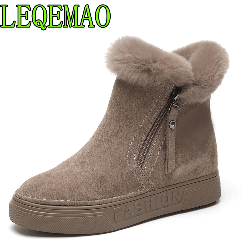

Women's Winter Ankle Boots Female Zipper Flock Platform Snow Boot Ladies Plush Sneakers Casual Flat Shoes Woman Footwear