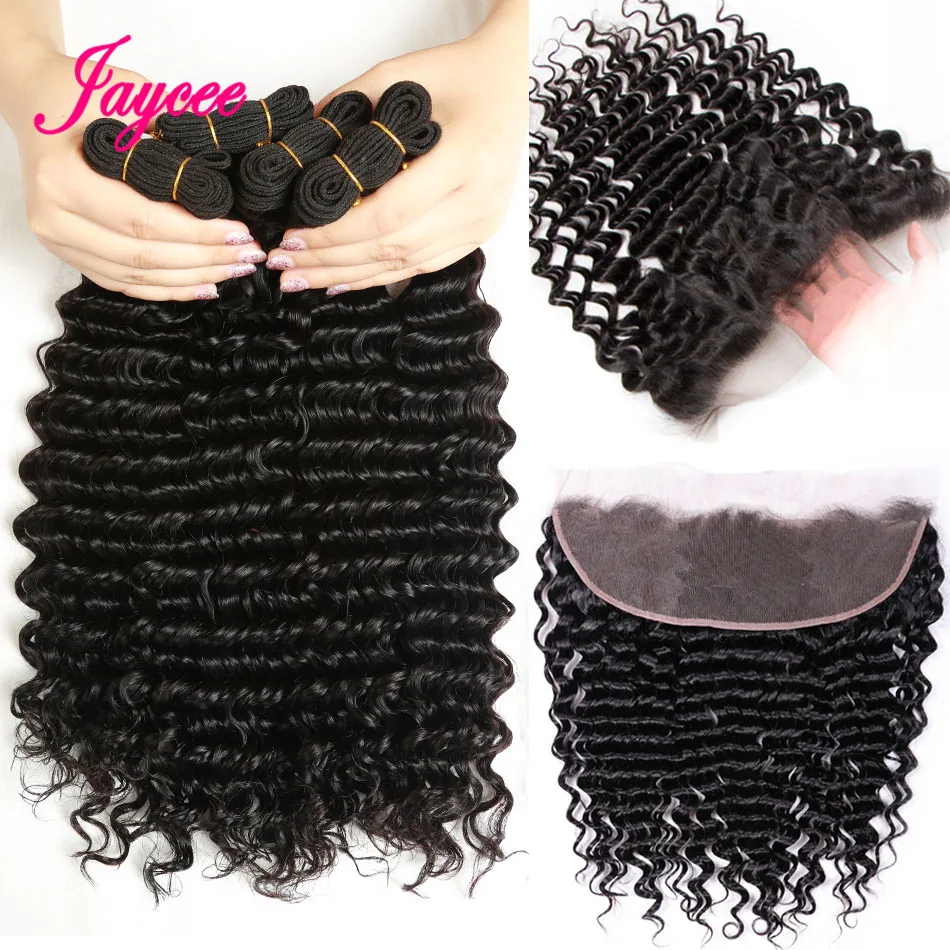 

Malaysian Deep Curly Lace Frontal Closure With Bundles Non Remy Human Hair Bundles With Closure Cheveux Naturels Avec Closure