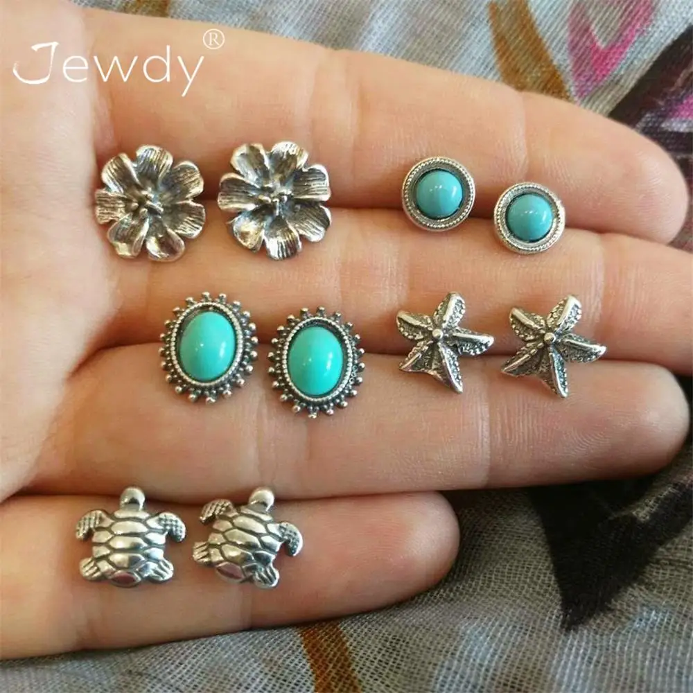 

5 Pairs/Set Boho Turtle Flower Star Stud Earrings for Women Crystal Stone Boucle D'oreille Party Jewelry Dazzling Brincos 2019
