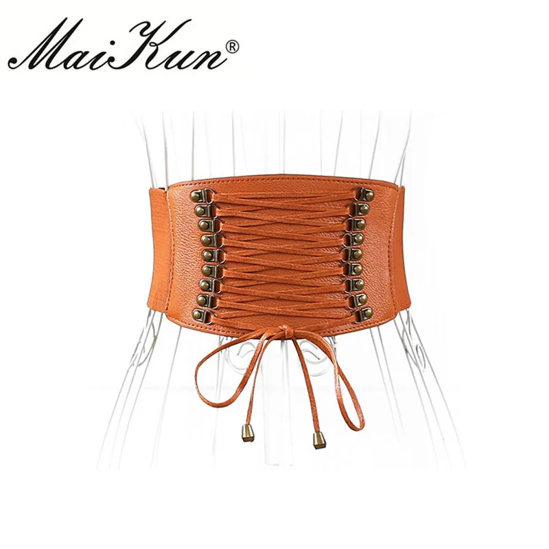Maikun пояс широкий женский ремень европейский пояс для женщин эластичный с кистями широкий пояс дизайнерский женский высококачественный кожаный пояс аксессуар платья - Цвет: Brown