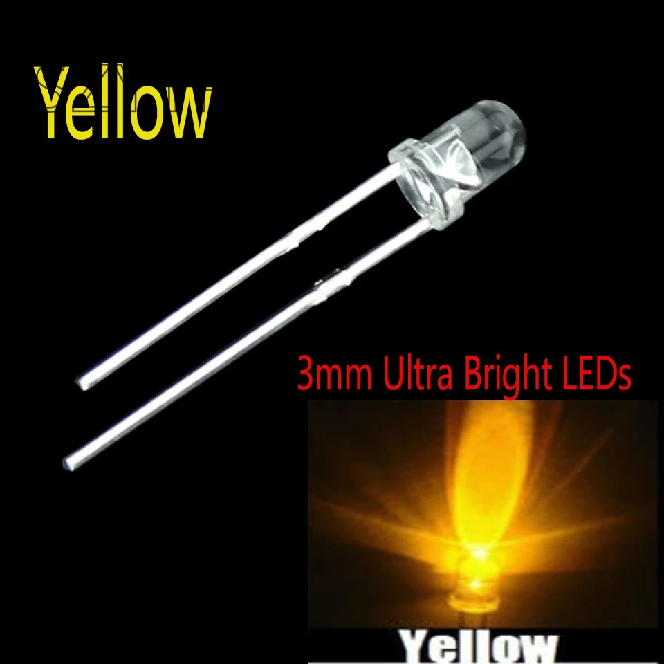 100pcs/ NEW 3mm Round Super Bright Yellow LED light Diode Kit for