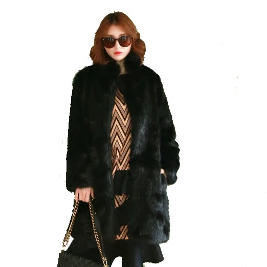 Col Faux Blanc Manches black Longues Femmes Nouveau Fourrure Shd Turn Style Automne À 212 De Noir White Vison Manteau Hiver down qYP4y7
