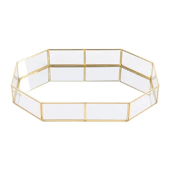 

LUDA Nordic Style Glass Copper Geometry Storage Baskets Box Simplicity Style Home Organizer For Jewelry Necklace Dessert Plate