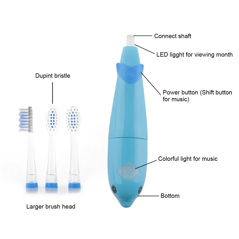 Мультяшный Дельфин детская зубная щетка Музыкальная зубная щетка Детская звуковая зубная щетка электрическая+ 3 головки SG-621