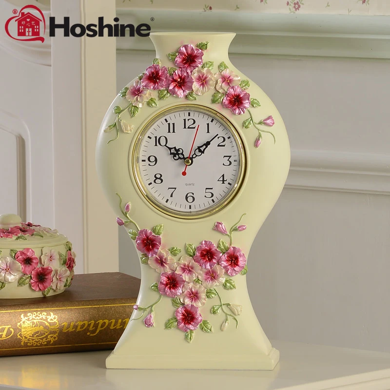 Hoshine Brand High Quanlity Carved Pansy Flower Desk Clock Novelty